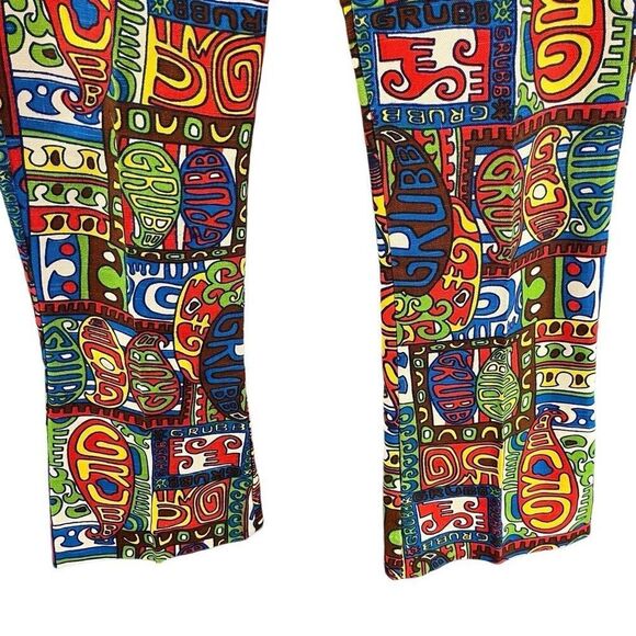 Robert Bruce Grubb All Over Hippie Print Flare Leg Pants Vintage Size 32 Measure - Picture 10 of 11